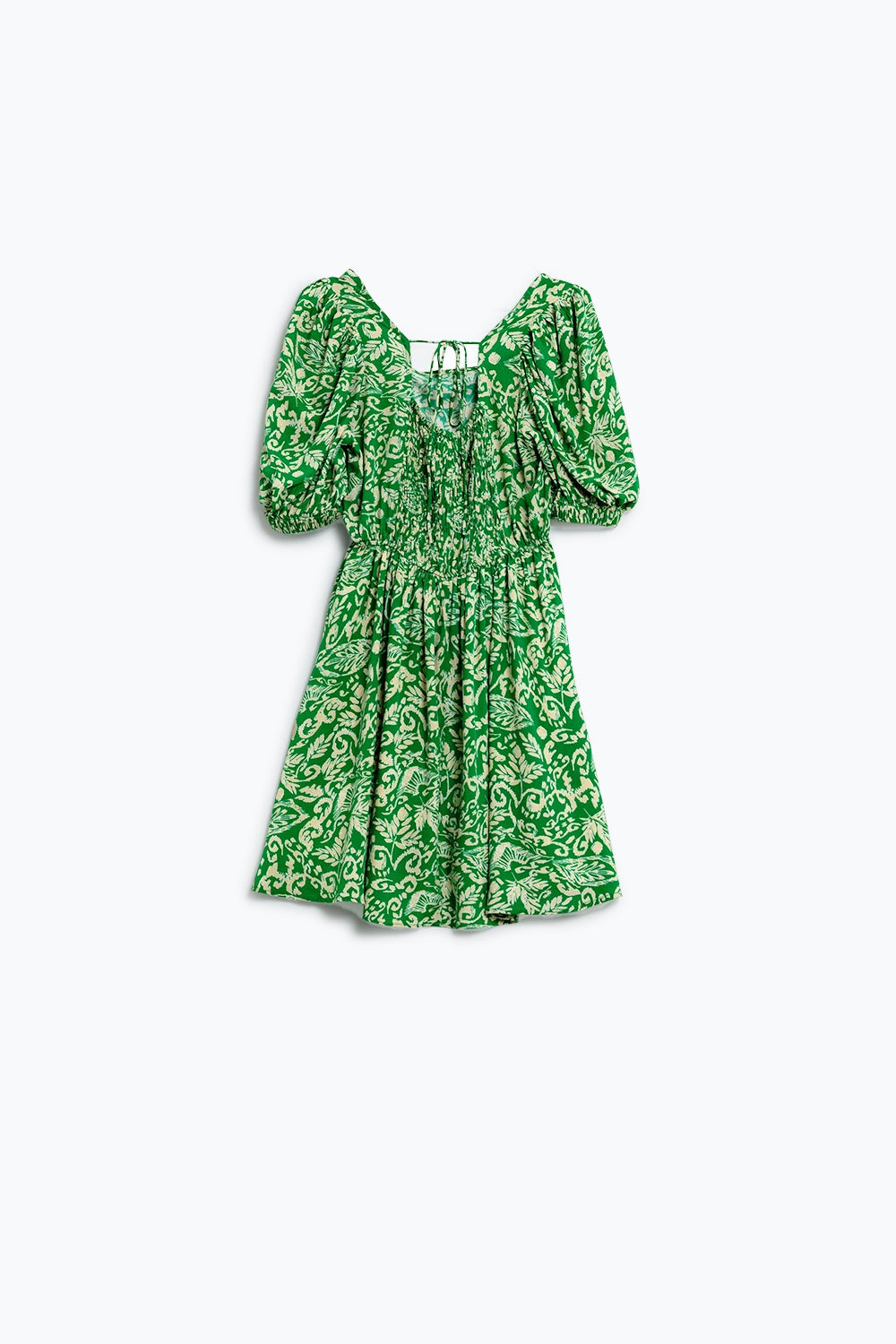 short floral print dress with gathered back in green - dress