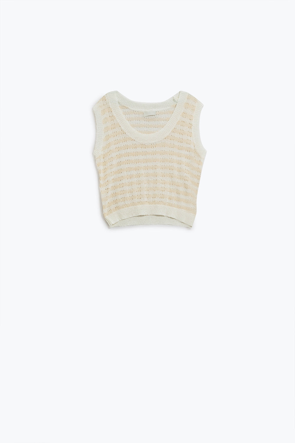 Open Knit Cropped Striped Sleeveless sweater in cream and White
