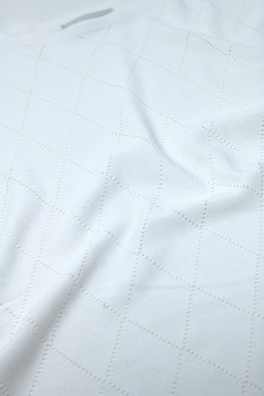 White Sweater In Argyle Print With Boat Neck - jumper