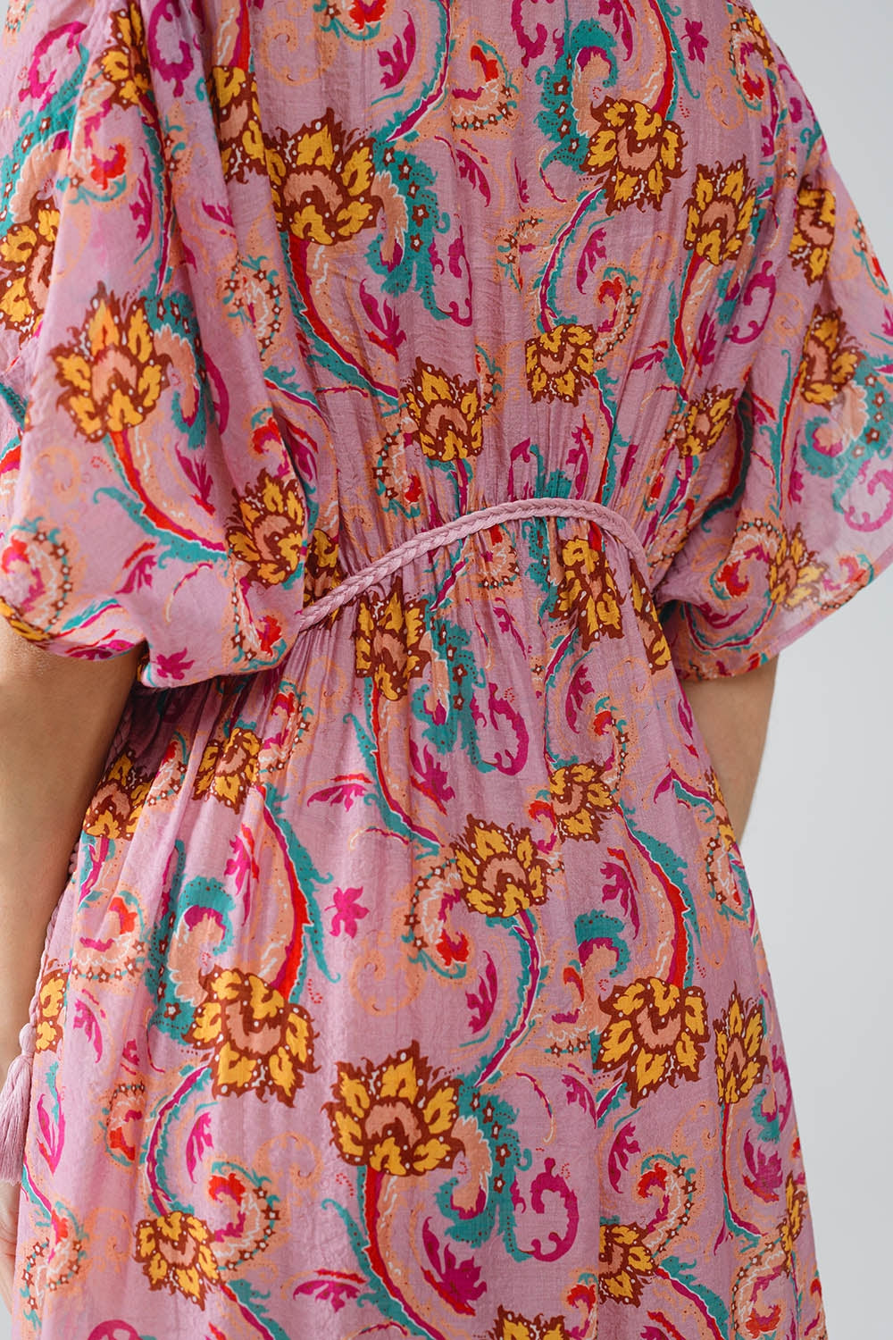 Maxi Dress In Pink With Braided Seams And Flower Print - dress
