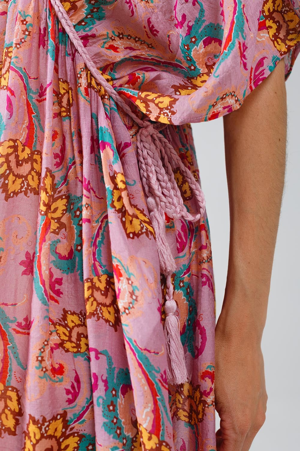 Maxi Dress In Pink With Braided Seams And Flower Print - dress