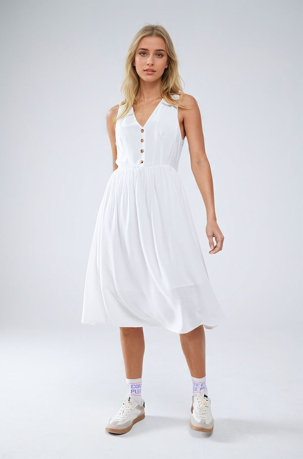 White dress with button detail - dress