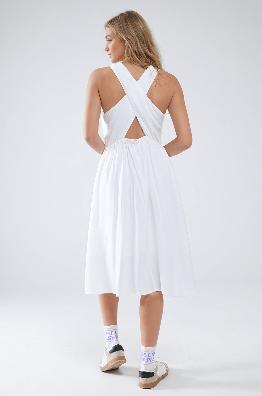 White dress with button detail - dress