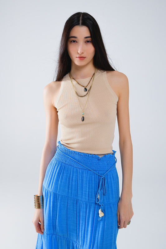 Knitted sleeveless Top in Beige