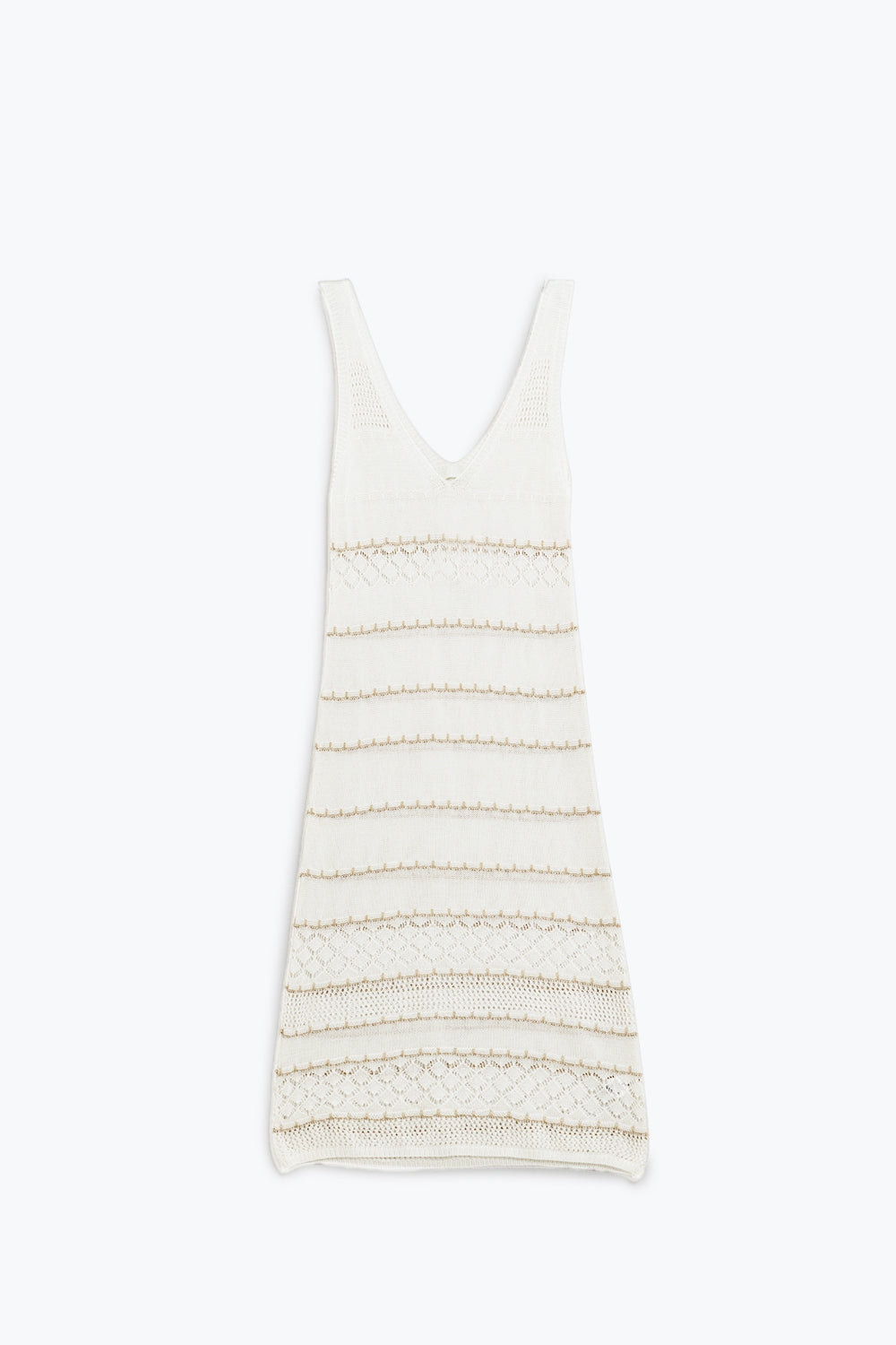 White Midi Sleeveless Dress With V-neck and Crochet Design - dress