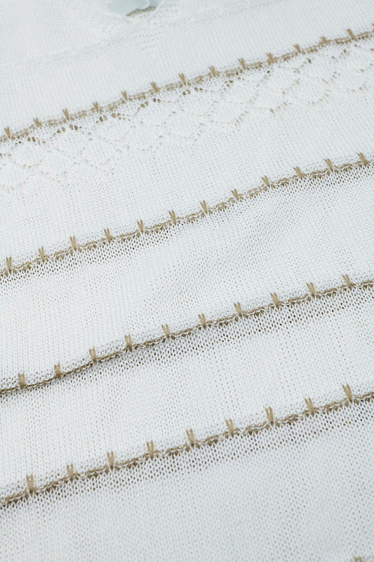 White Midi Sleeveless Dress With V-neck and Crochet Design - dress