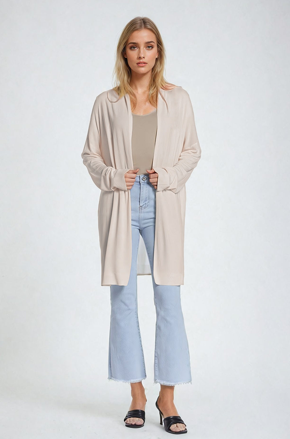 Beige Maxi Open Cardigan Long Sleeve