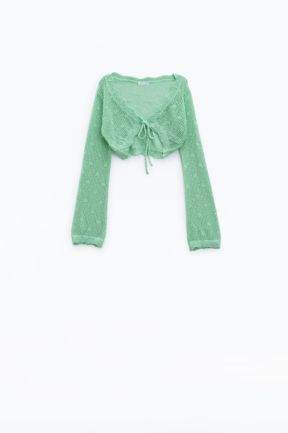Green short crochet cardigan with lurex detail