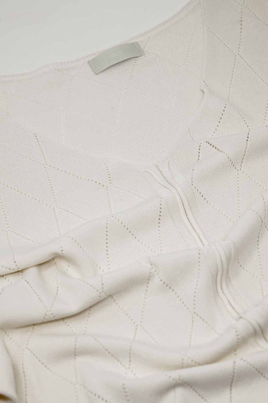 Beige Short Sleeve Sweater With Argyle Pattern - jumper