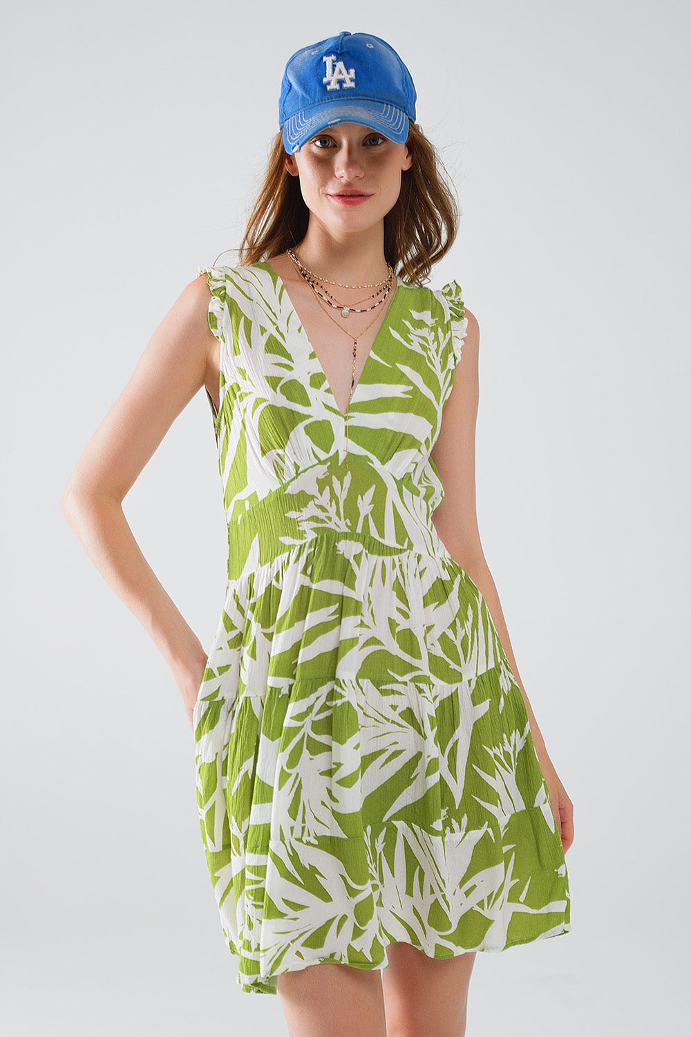 short green dress with tropical palm print - dress