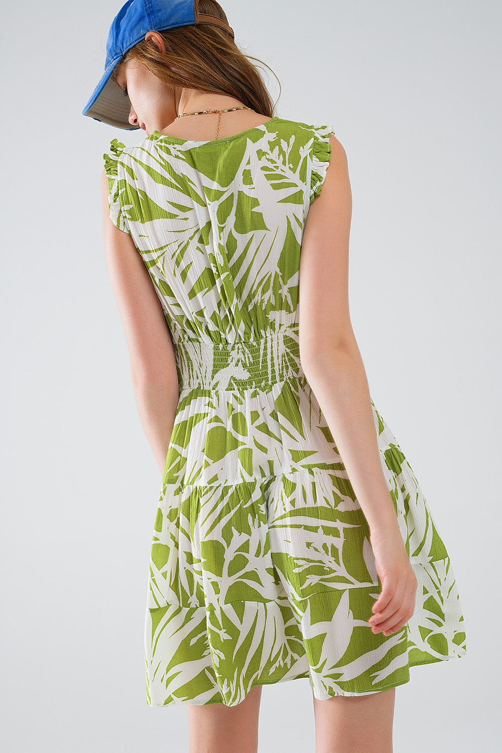short green dress with tropical palm print - dress