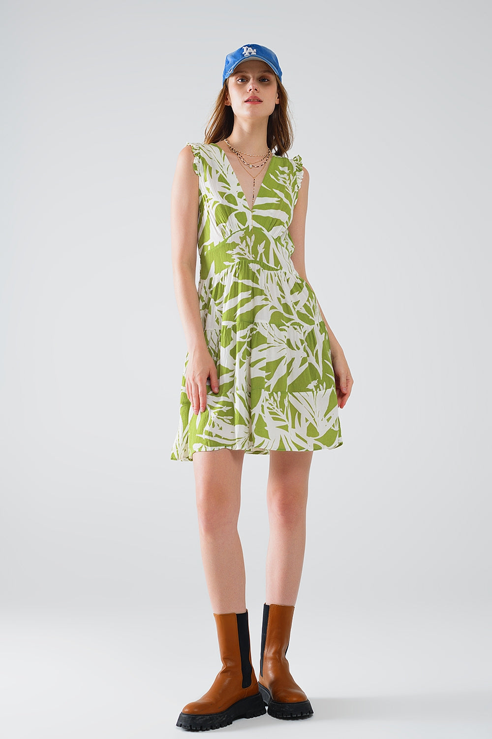 short green dress with tropical palm print - dress