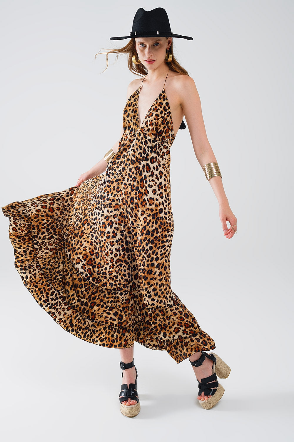 maxi leopard print boho dress with open back - dress