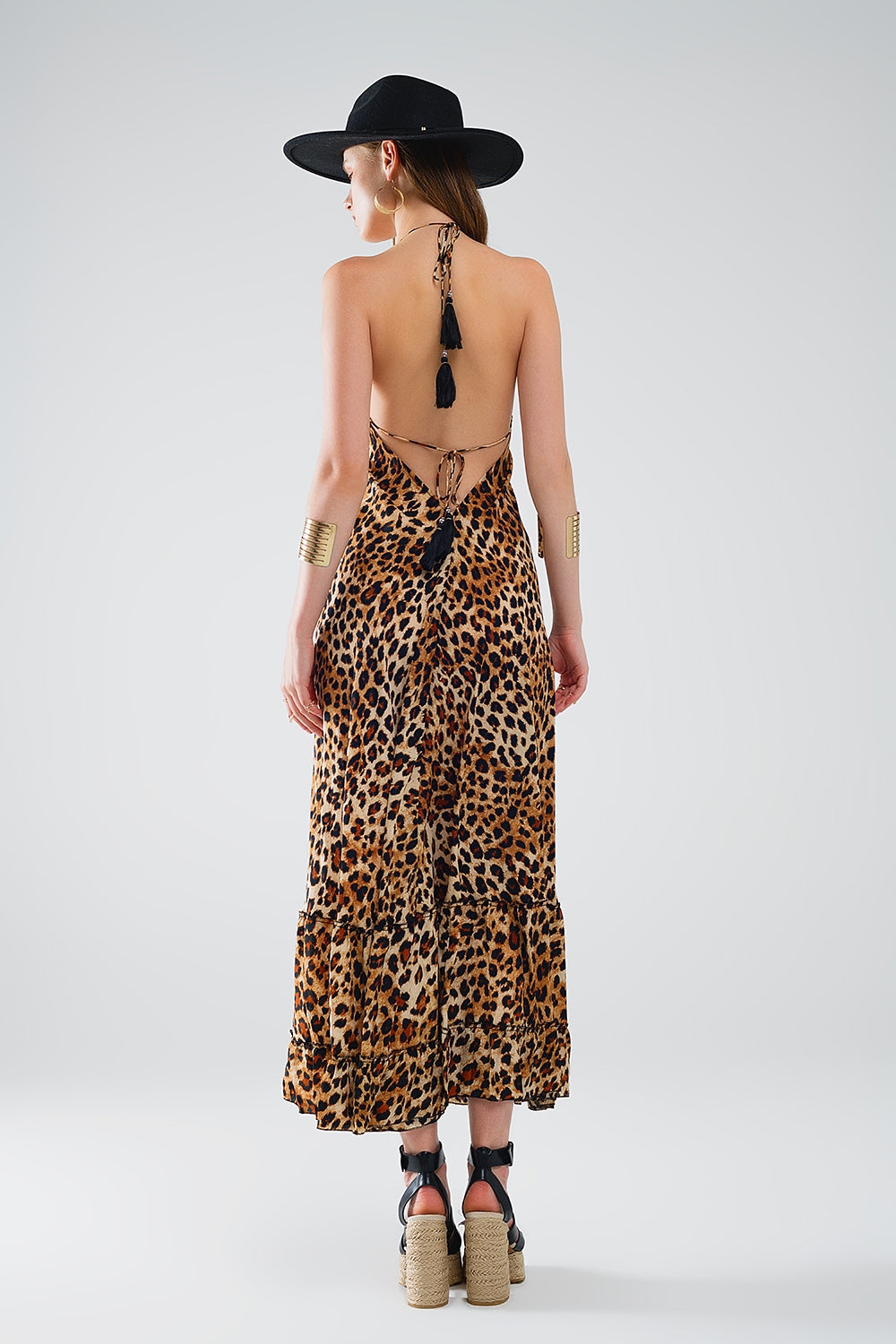 maxi leopard print boho dress with open back - dress