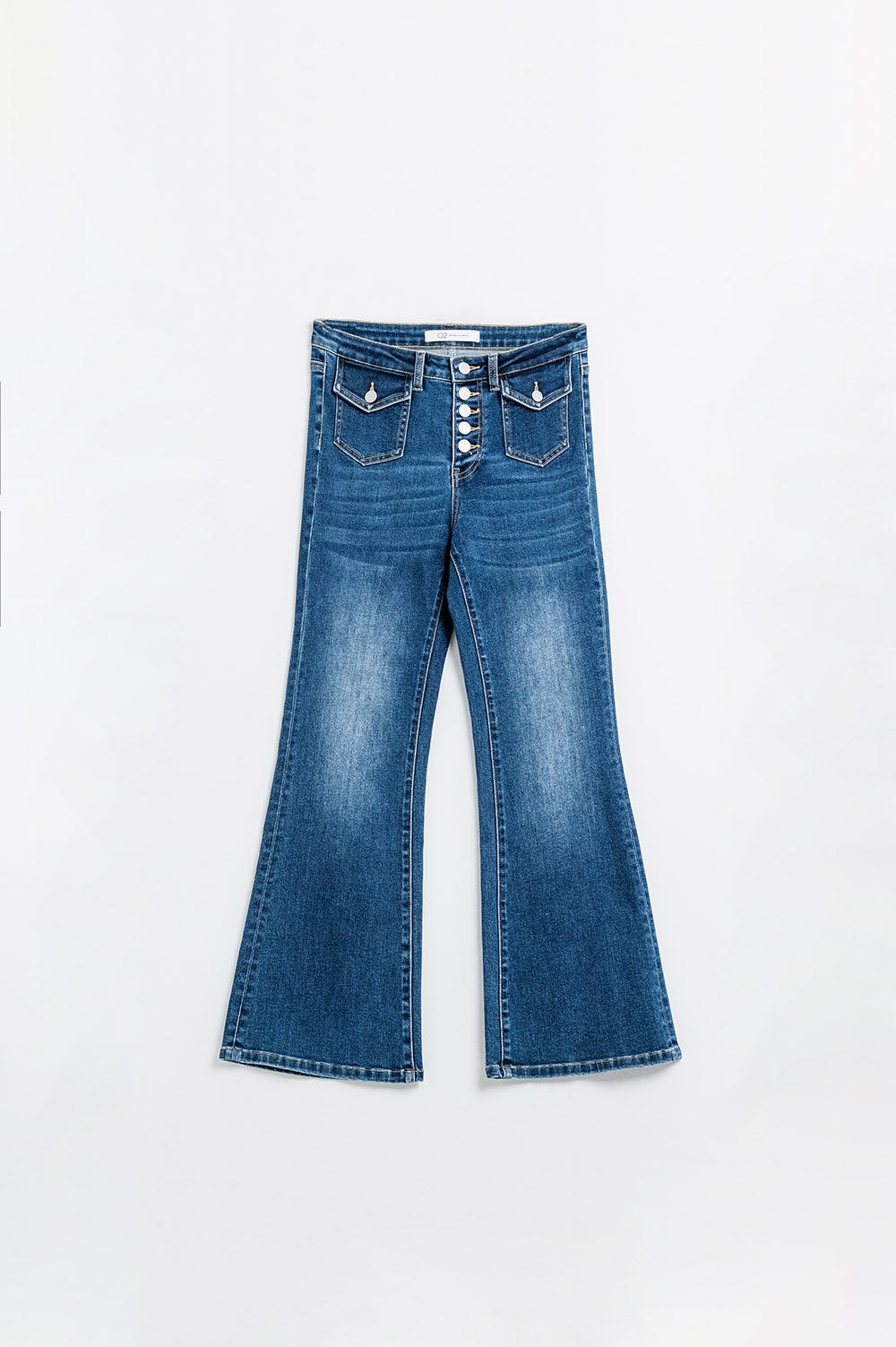 medium wash flared jeans with pockets - Denim