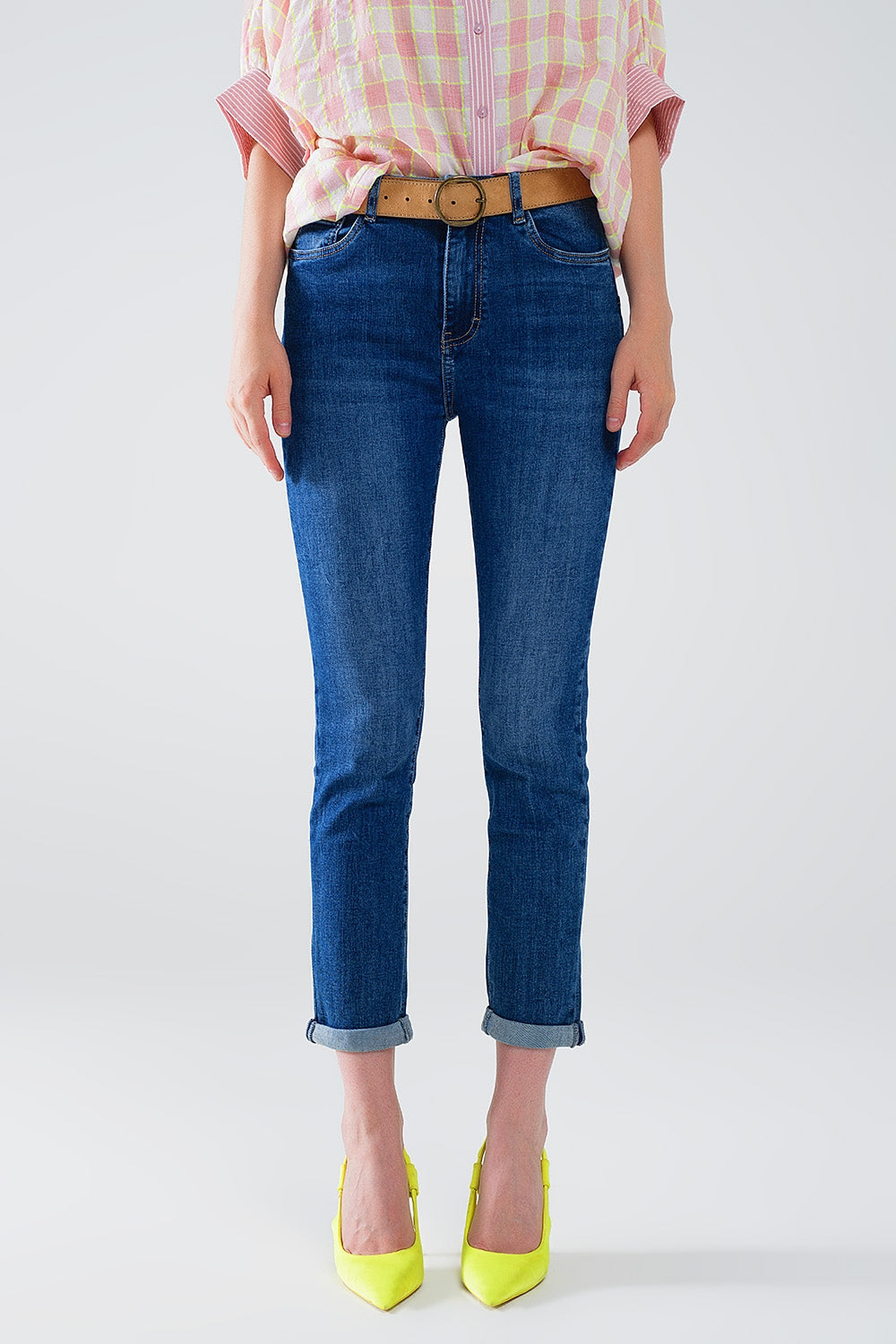 High waisted Skinny Jeans in Dark Wash With Five Pockets - Denim