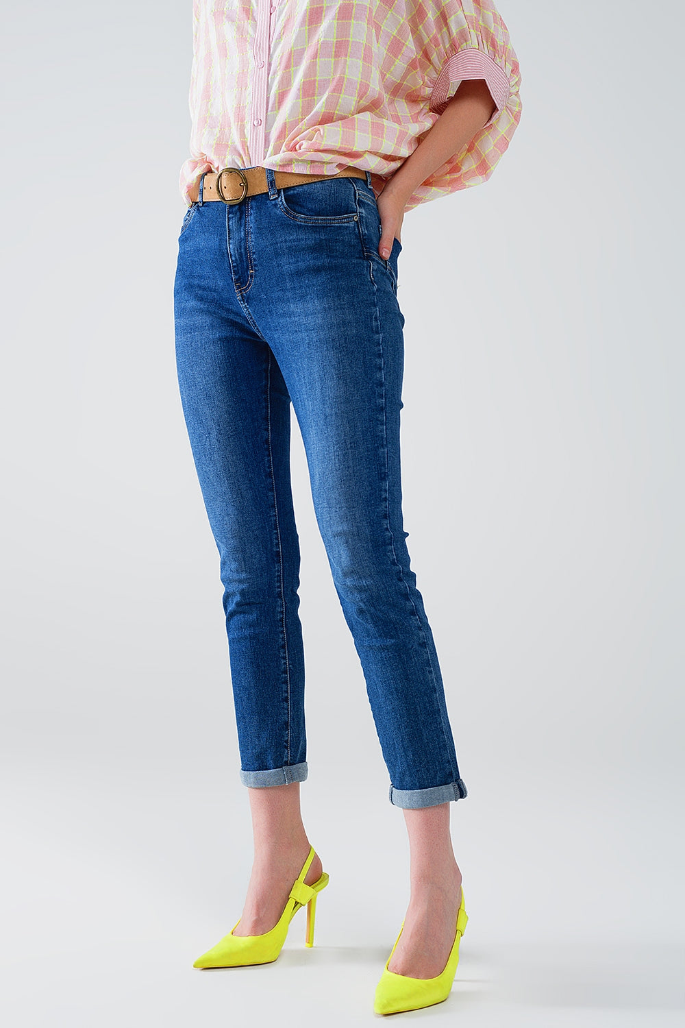 High waisted Skinny Jeans in Dark Wash With Five Pockets - Denim