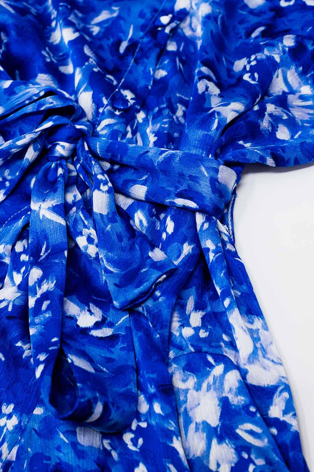 Flowy Short Shirt Dress With Angel Sleeves in Blue Abstract Print - dress