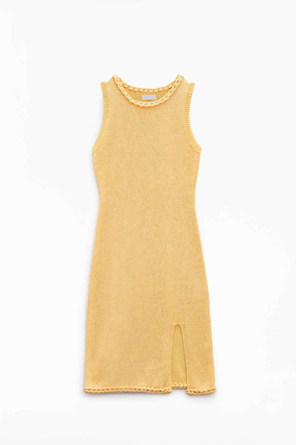 Knitted Midi Dress With Braided Detail in Yellow - dress