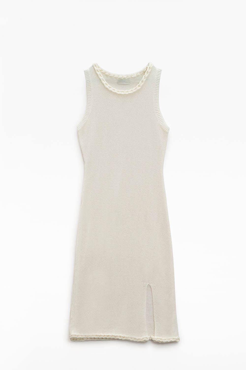 Knitted Midi Dress With Braided Detail in Cream - dress