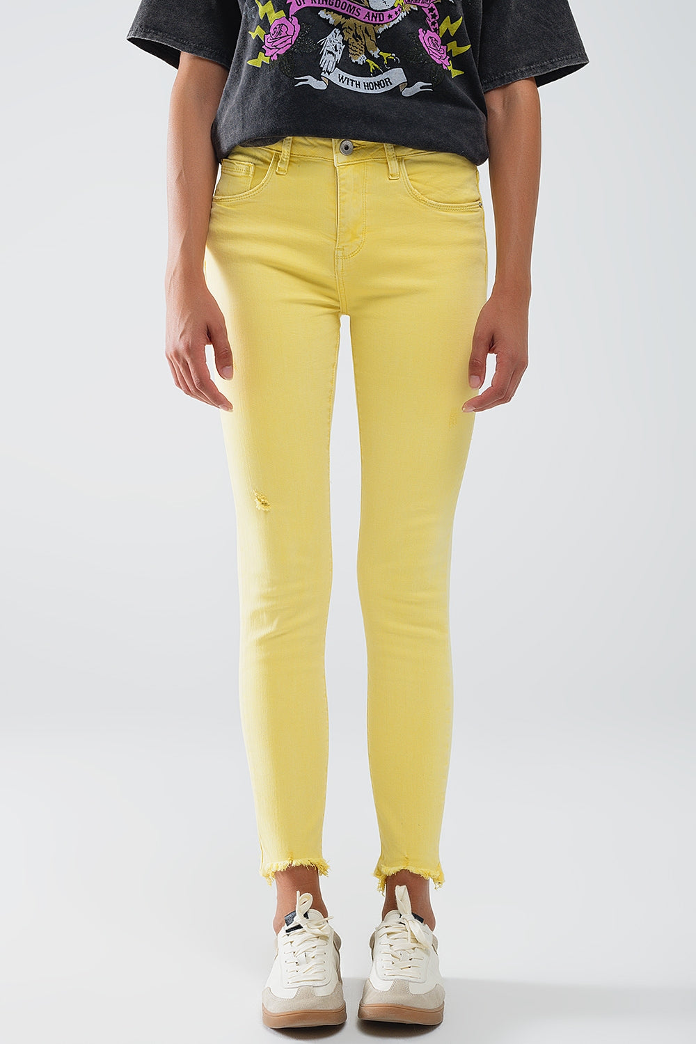 Yellow jagged hem super skinny Stretch Jeans - Coloured Jeans