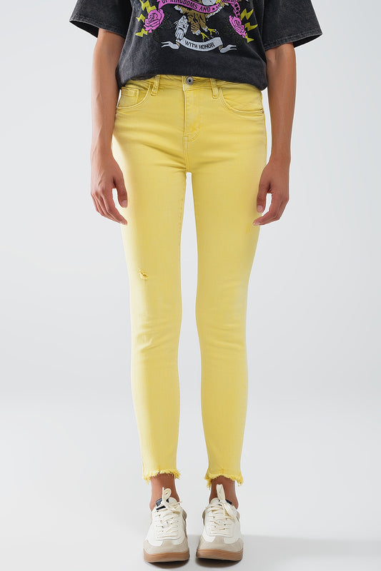 Yellow jagged hem super skinny Stretch Jeans - Coloured Jeans
