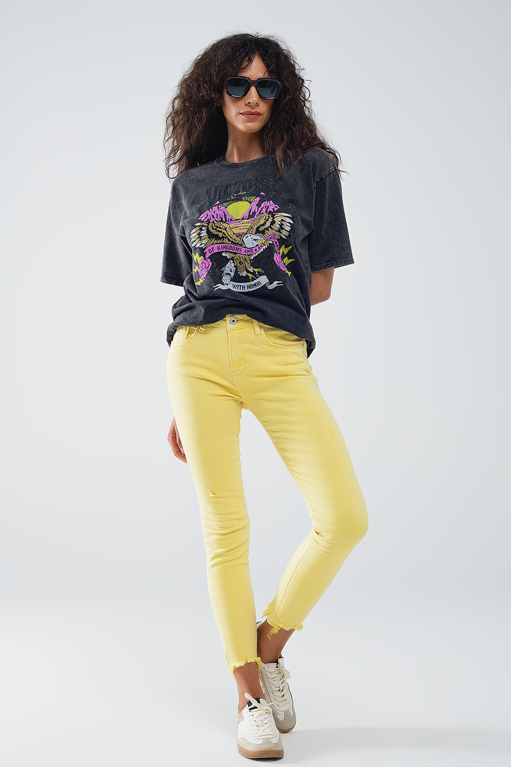 Yellow jagged hem super skinny Stretch Jeans - Coloured Jeans