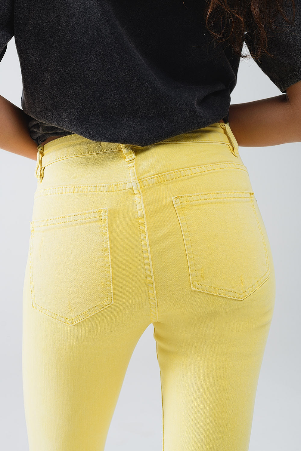 Yellow jagged hem super skinny Stretch Jeans - Coloured Jeans