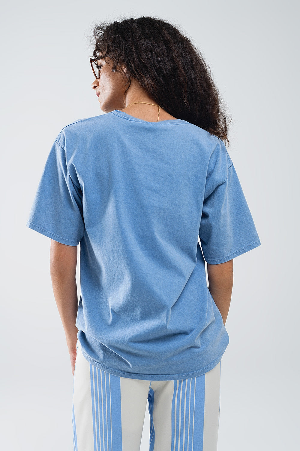 Blue relaxed T-shirt with manhattan text - top