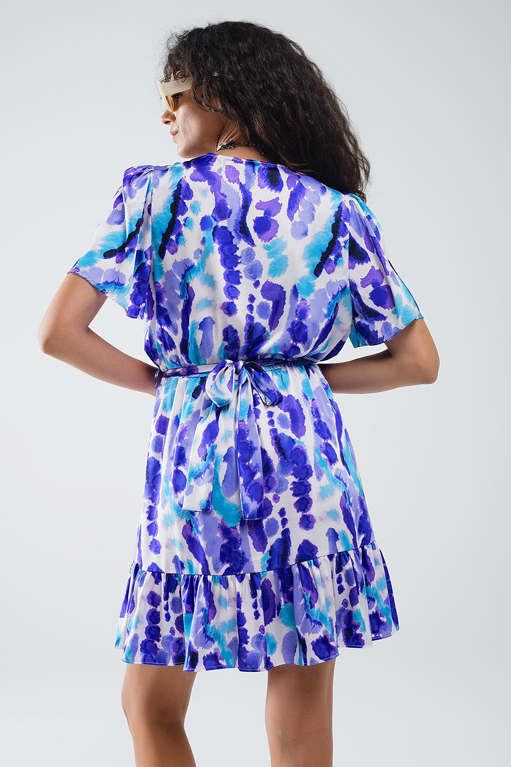 Wrap Short Dress In Blue and Purple Tie-dye - dress