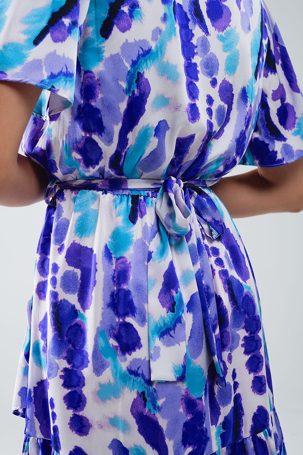 Wrap Short Dress In Blue and Purple Tie-dye - dress