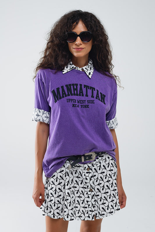 Purple relaxed T-shirt with manhattan text - top
