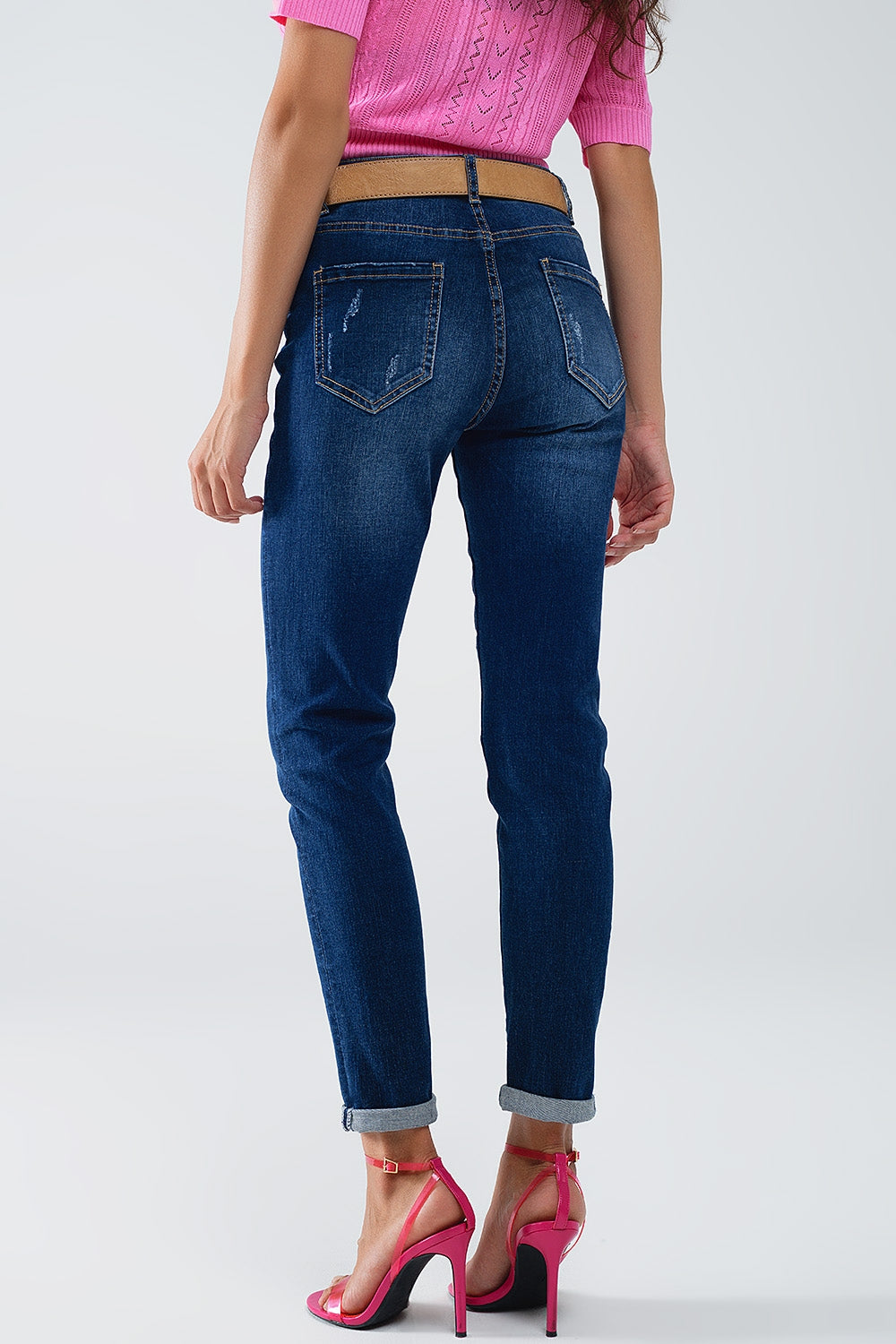 Distressed Dark Wash super Skinny Jeans In Stretch Denim - Denim