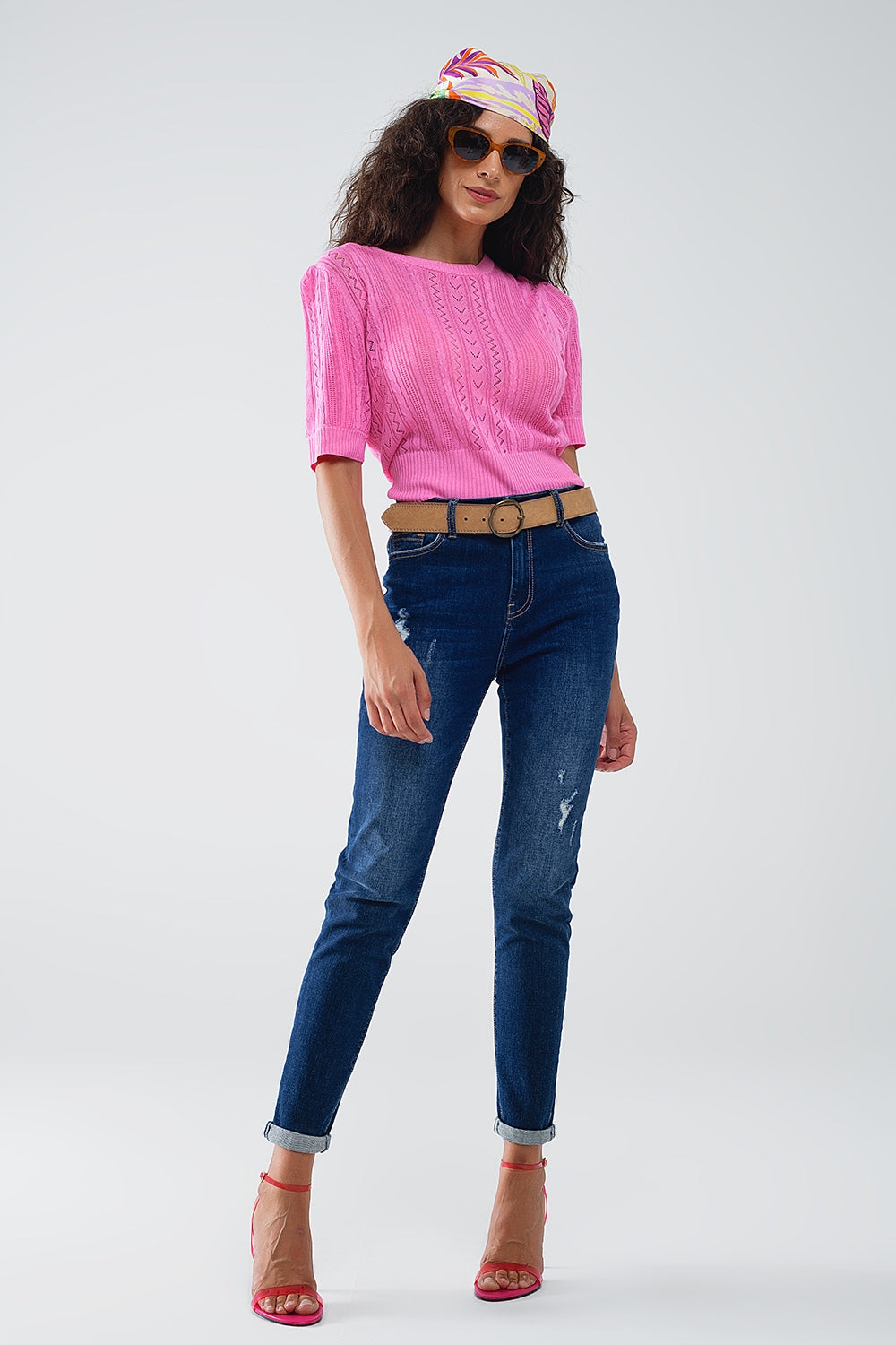 Distressed Dark Wash super Skinny Jeans In Stretch Denim - Denim