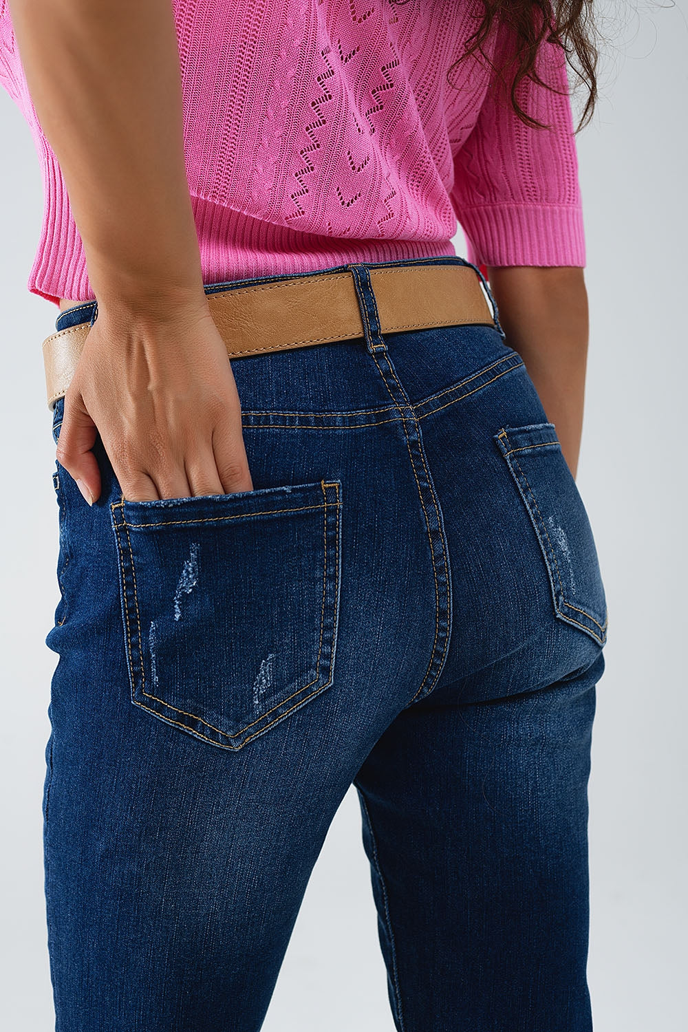 Distressed Dark Wash super Skinny Jeans In Stretch Denim - Denim