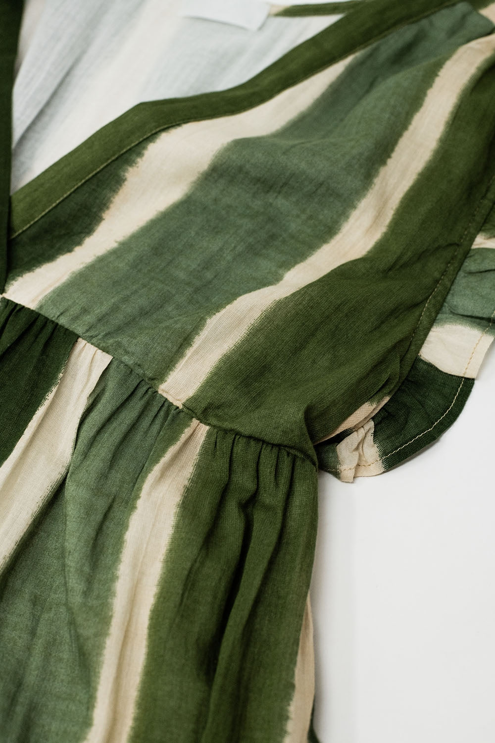 Maxi V-Neck Dress With Tiered Skirt In Striped Tie-dye Green - dress