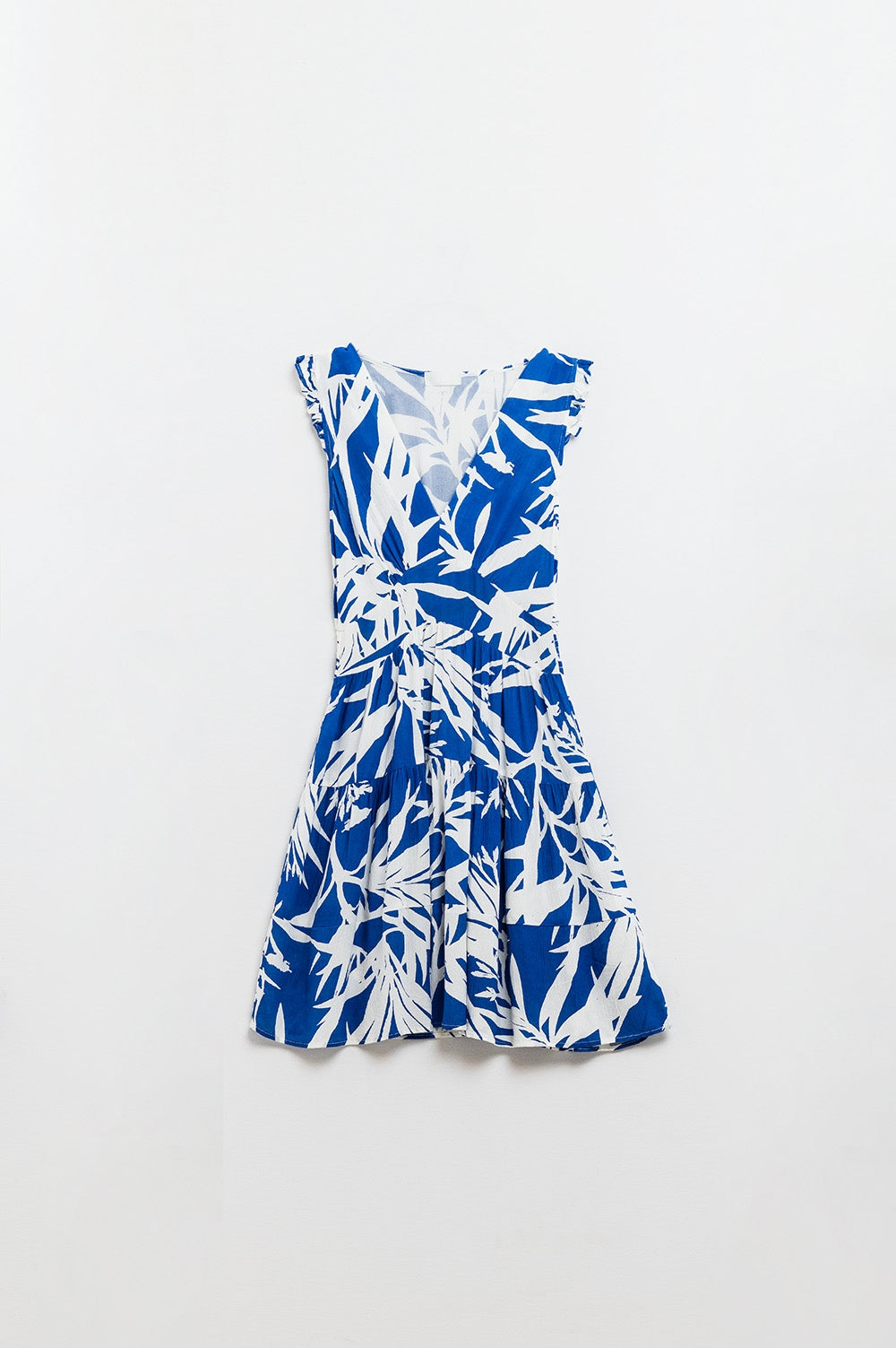 short blue dress with tropical palm print - dress
