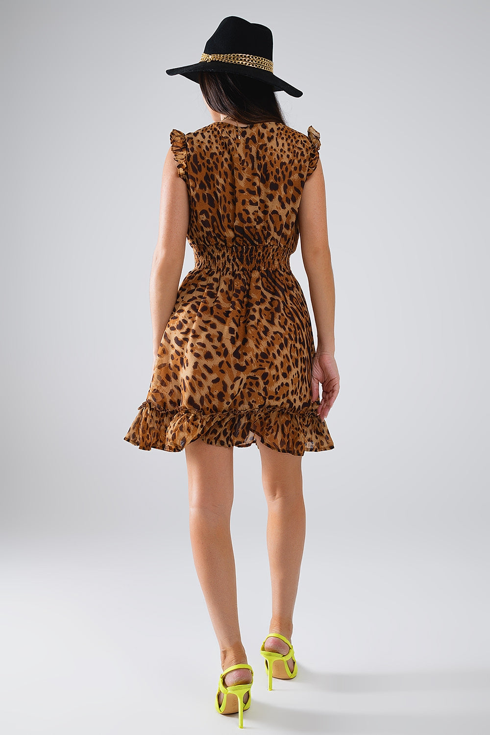 Short Leopard Print Dress With Cinched-In Waist - dress