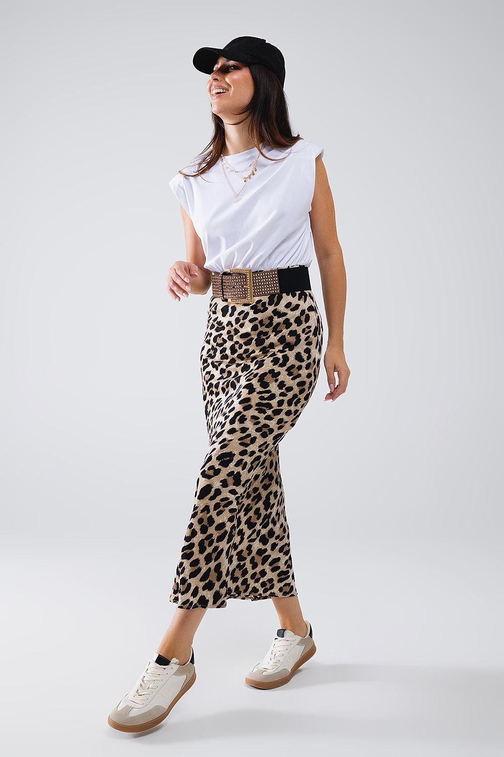 Satin-Finish Contrast Midi Dress in Leopard Print - dress