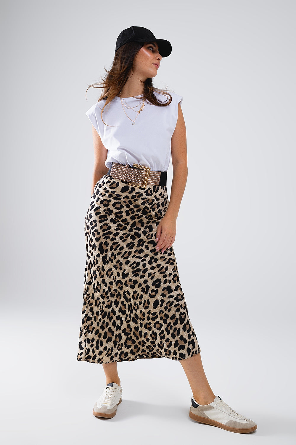Satin-Finish Contrast Midi Dress in Leopard Print - dress