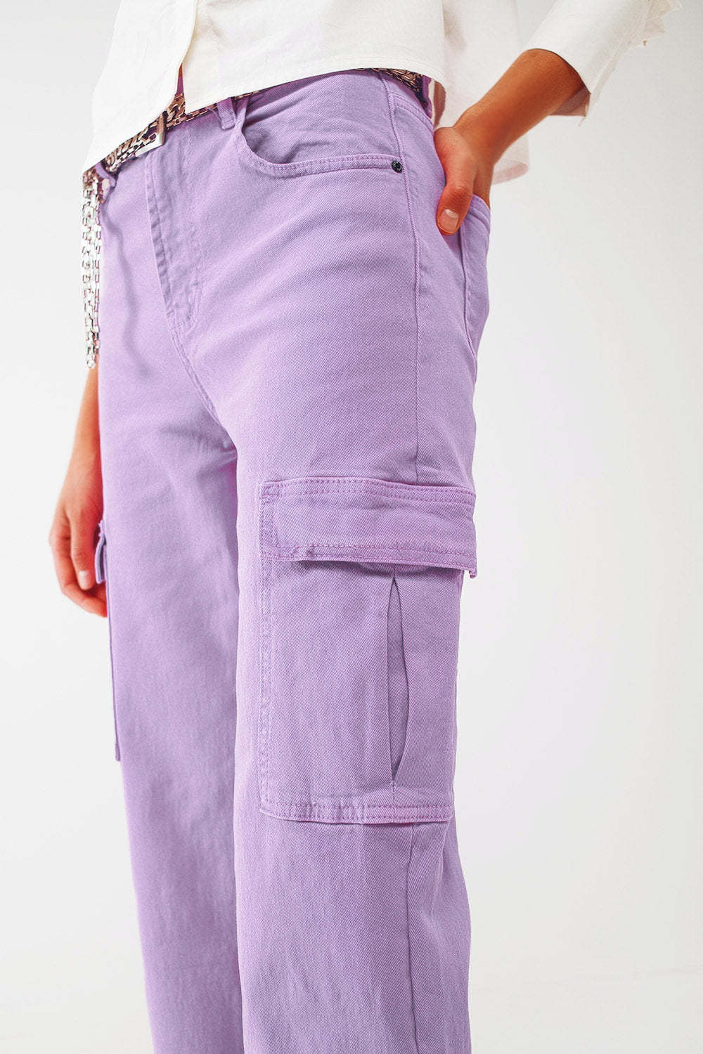 Straight Leg Cargo Jeans in Purple - Coloured Jeans