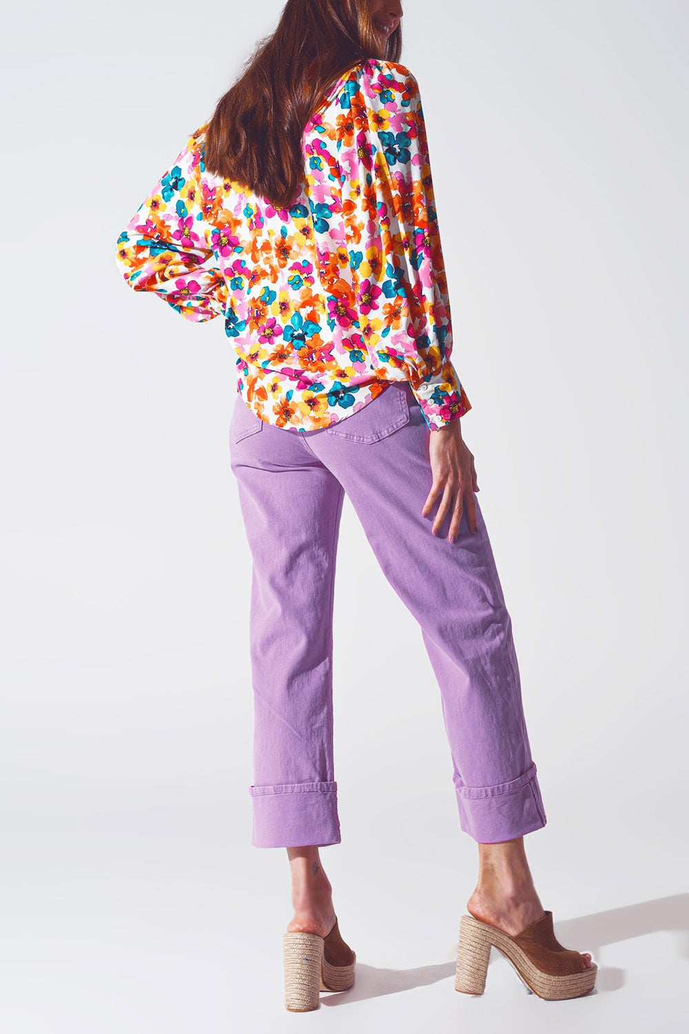 Straight Leg Jeans with Cropped Hem in Purple - Coloured Jeans