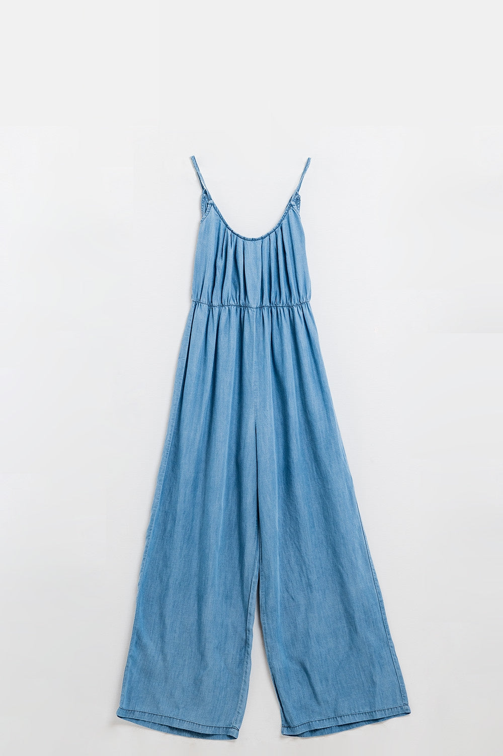 Sleevless Tencel Denim Jumpsuit With Elastic Waist - One-piece