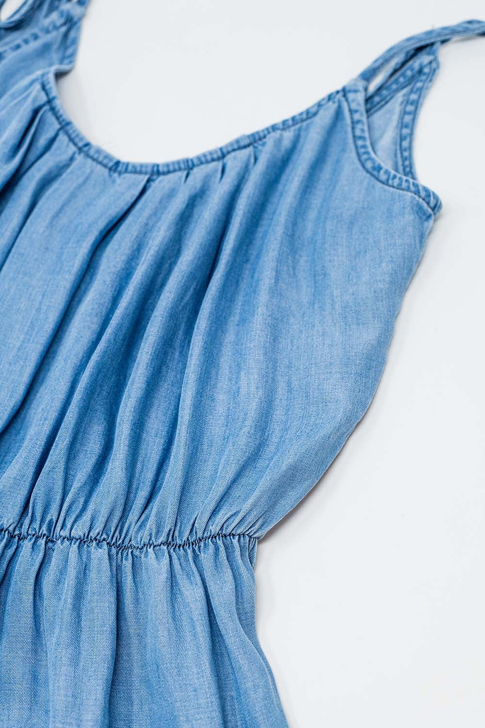 Sleevless Tencel Denim Jumpsuit With Elastic Waist - One-piece