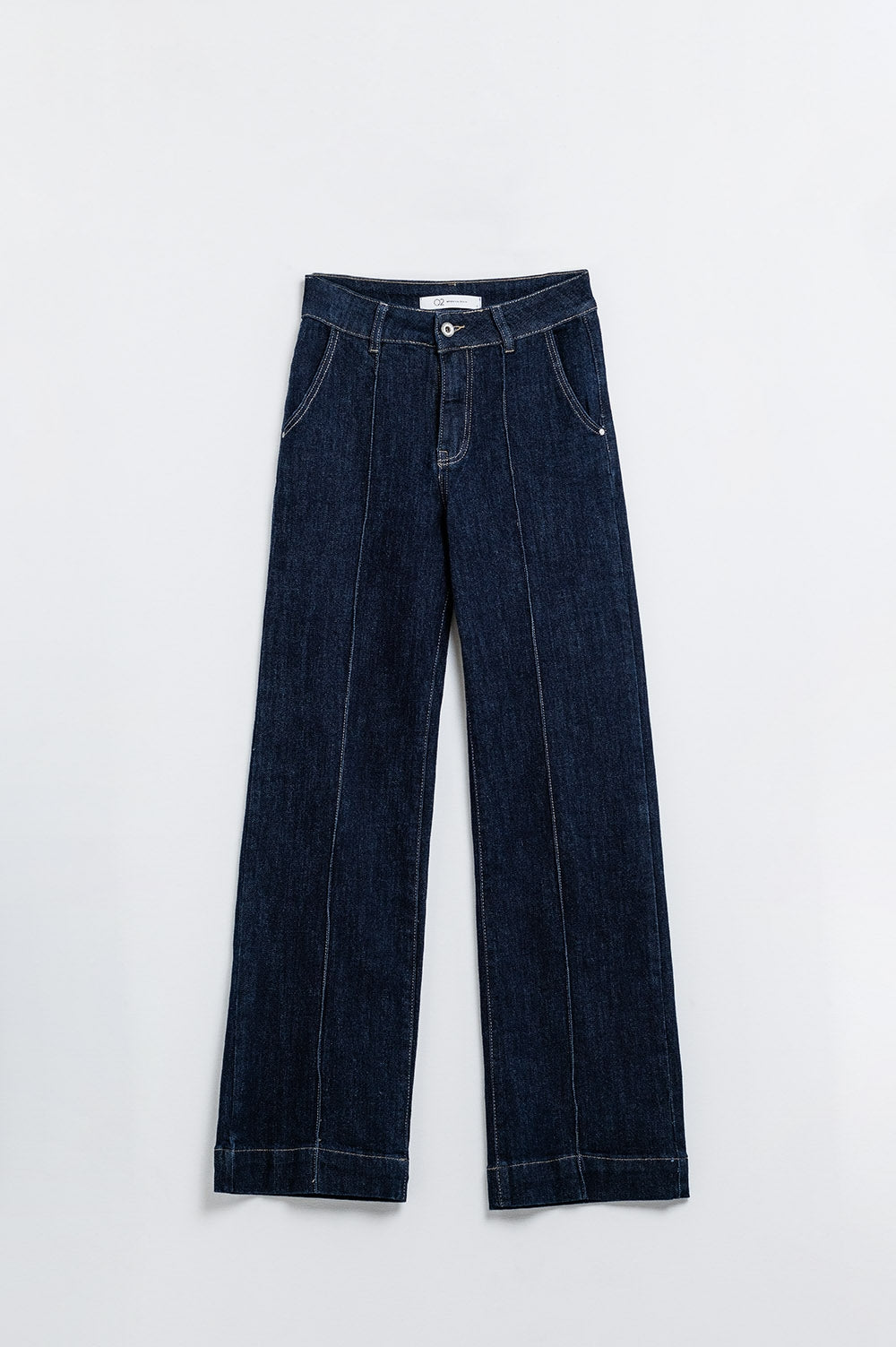 Long Straight Dark Blue Jeans With Contrast Stitching - Jeans