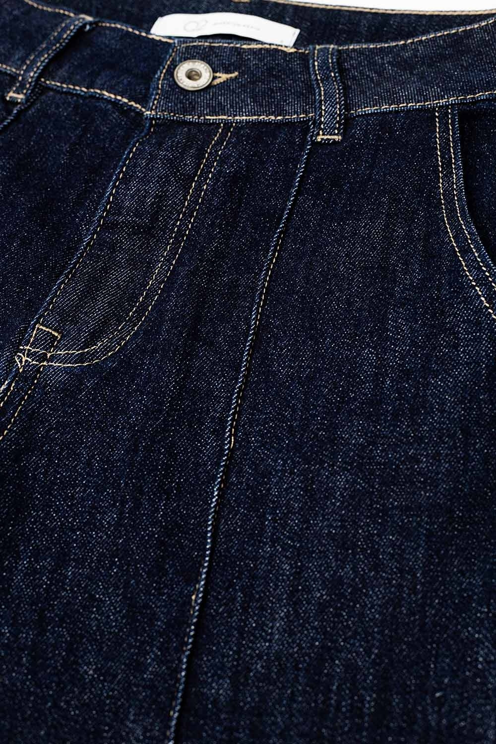 Long Straight Dark Blue Jeans With Contrast Stitching - Jeans