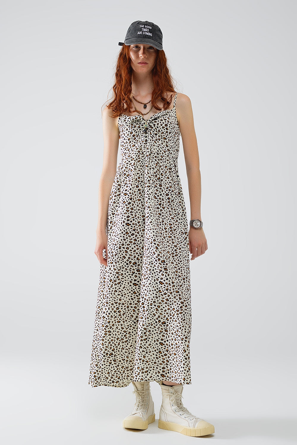 Leopard Print maxi Dress With Knot Detail - dress