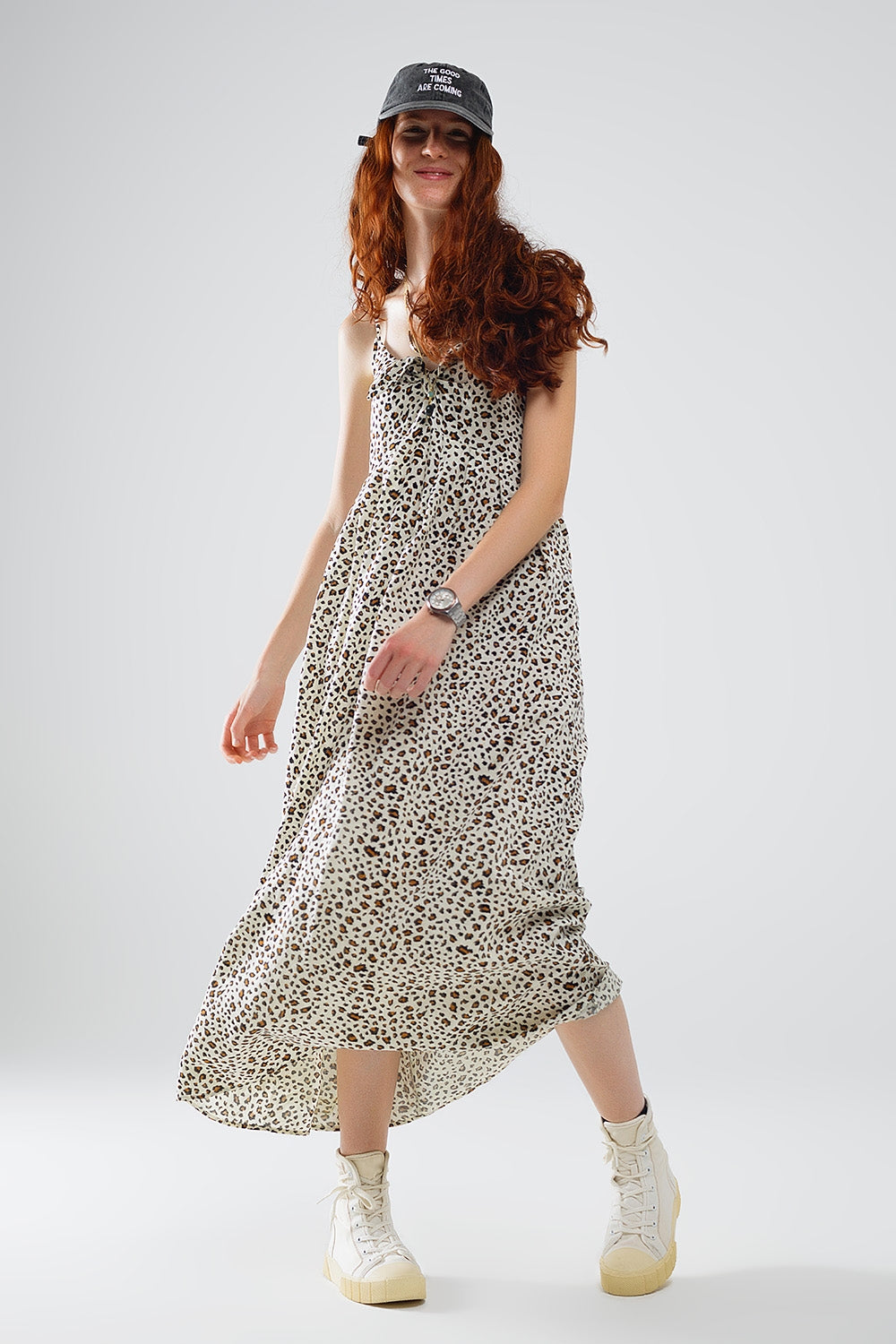 Leopard Print maxi Dress With Knot Detail - dress