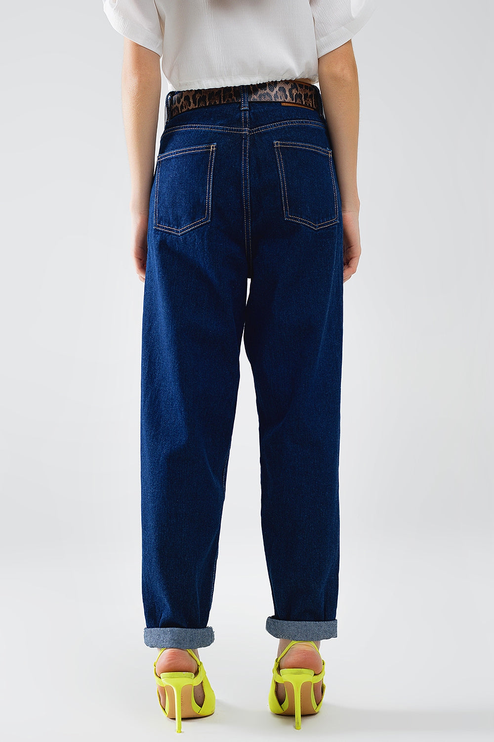 Raw Blue Mom Jeans With Pleated Detail - Denim