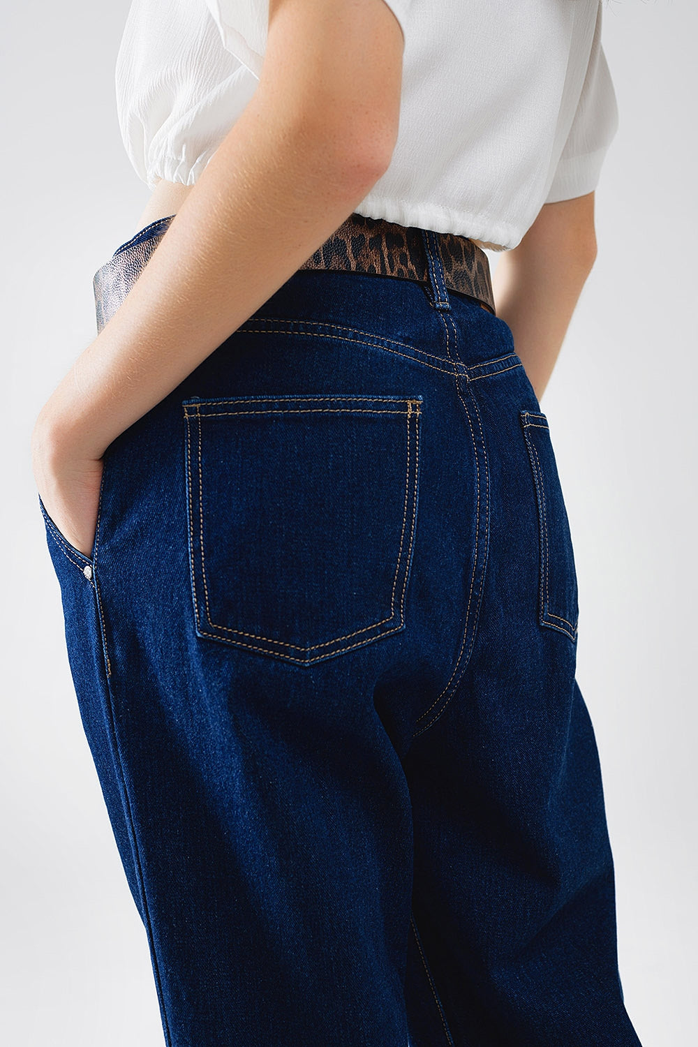 Raw Blue Mom Jeans With Pleated Detail - Denim